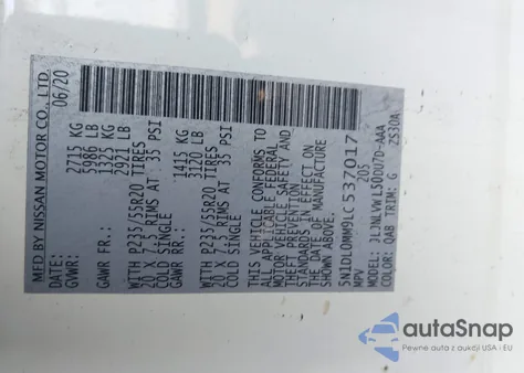 2020 Infiniti Qx60 Luxe Awd z USA, uszkodzony, nr VIN 5N1DL0MM9LC537017